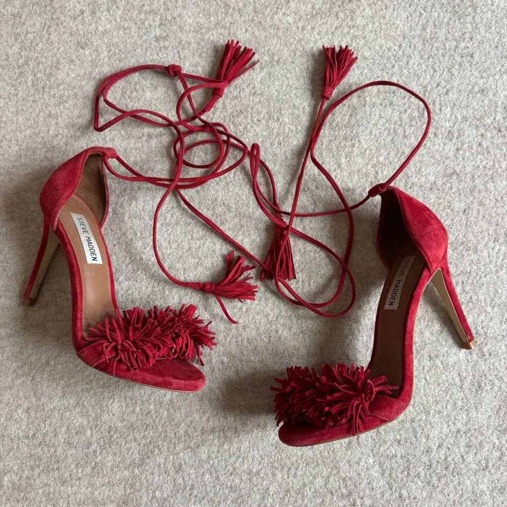 Steve Madden Red Suede Heels - Picture 1 of 7